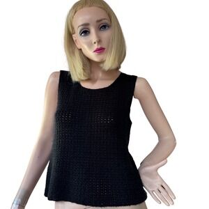 Vintage handmade Black Crochet Top Sleeveless Boho Capsule Collection Poetcore S